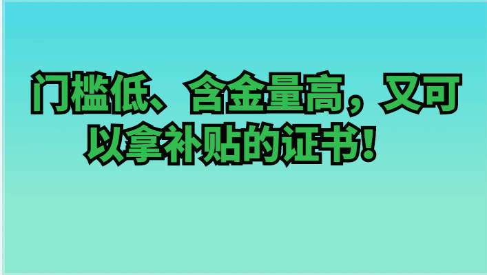 門檻低、含金量高，又可以拿補貼的證書！